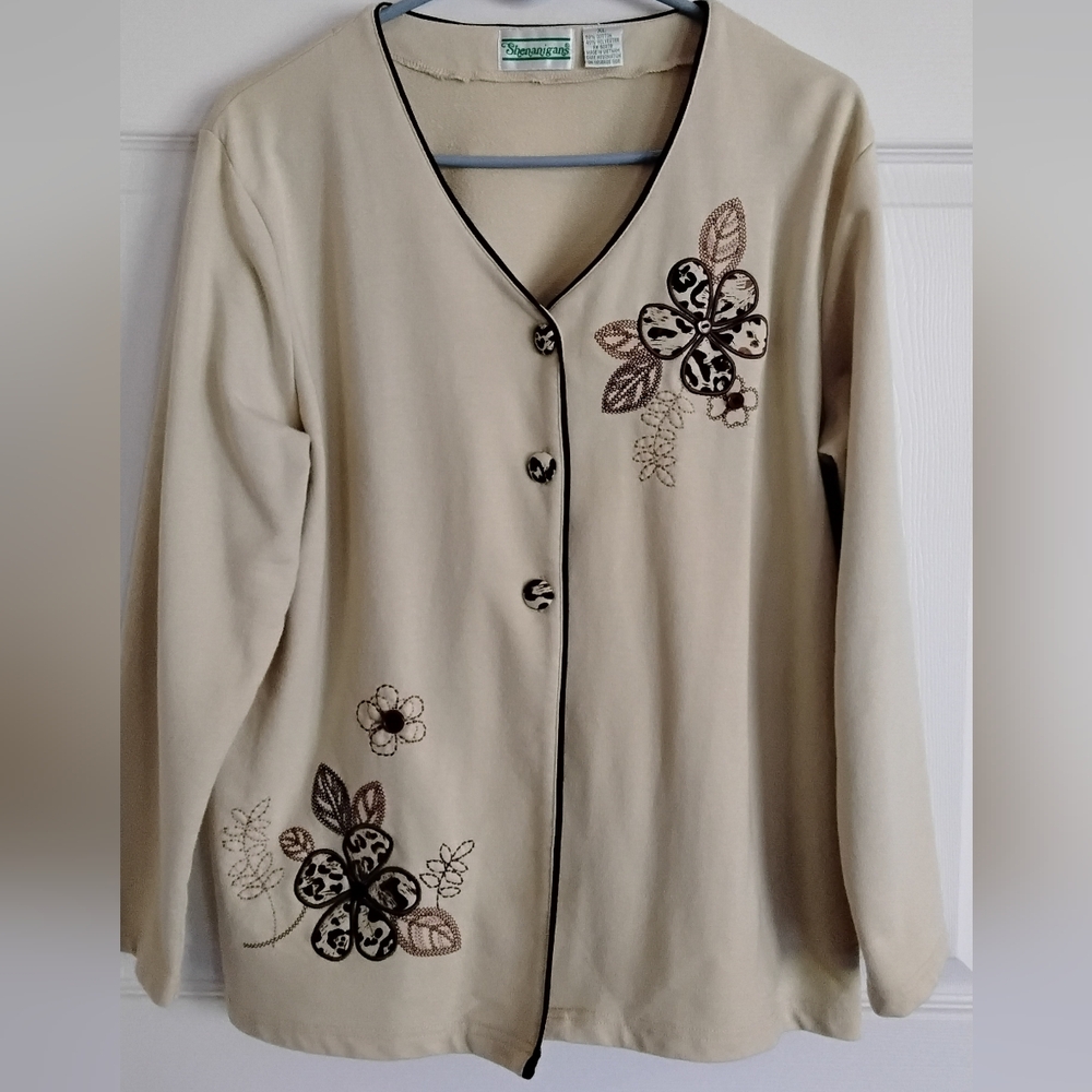 Shenanigans Beige Floral Embroidered Cardigan